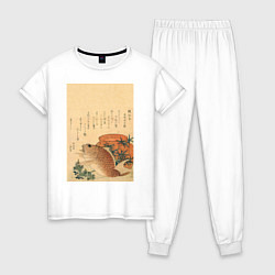 Пижама хлопковая женская Японская гравюра Карп, цвет: белый