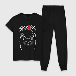 Пижама хлопковая женская Skrillex Рок кот, цвет: черный