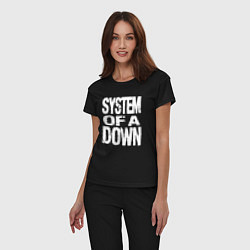 Пижама хлопковая женская System of a Down логотип, цвет: черный — фото 2