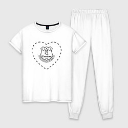 Пижама хлопковая женская Лого Everton в сердечке, цвет: белый