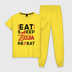 Пижама хлопковая женская Надпись: Eat Sleep Zelda Repeat, цвет: желтый