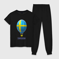 Пижама хлопковая женская 3d aerostat Sweden flag, цвет: черный