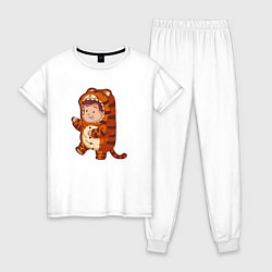 Пижама хлопковая женская Ребенок в костюме тигра, цвет: белый