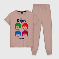 Пижама хлопковая женская The Beatles образы группы, цвет: пыльно-розовый