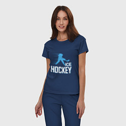 Пижама хлопковая женская Хоккей Силуэт спортсмена, цвет: тёмно-синий — фото 2