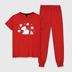 Пижама хлопковая женская Медвежонок и пингвин, цвет: красный