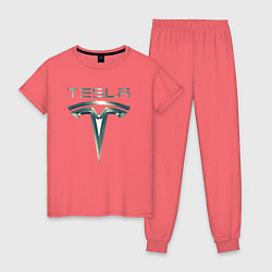 Женская пижама Tesla Logo Тесла Логотип Карбон