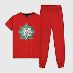 Пижама хлопковая женская Chinese Ornament Китайский орнамент, цвет: красный