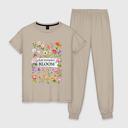 Женская пижама Позволь себе расцвести разные цветы ботаника аквар