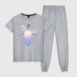 Пижама хлопковая женская Милый Крольчонок В Зонтике С Цветочками, цвет: меланж