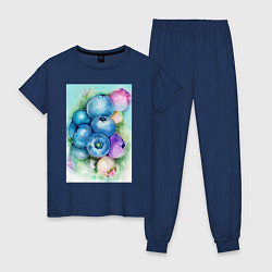 Пижама хлопковая женская Акварельные ягоды голубики, цвет: тёмно-синий