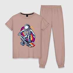 Пижама хлопковая женская Космонавт с ракетой, цвет: пыльно-розовый
