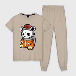 Пижама хлопковая женская Космо панда, цвет: миндальный