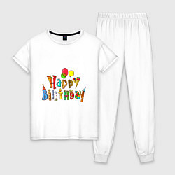 Пижама хлопковая женская Happy birthday greetings, цвет: белый