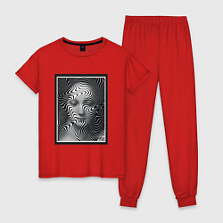 Пижама хлопковая женская Женский портрет - оптическая иллюзия, цвет: красный
