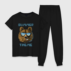 Пижама хлопковая женская Beach bear - summer theme, цвет: черный