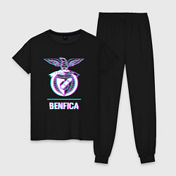Пижама хлопковая женская Benfica FC в стиле glitch, цвет: черный