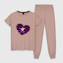 Пижама хлопковая женская Влюбленный веселый роджер, цвет: пыльно-розовый