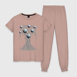 Пижама хлопковая женская Абстрактное дерево со сферами, цвет: пыльно-розовый