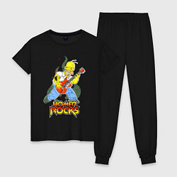 Пижама хлопковая женская Гомер - рок гитарист, цвет: черный