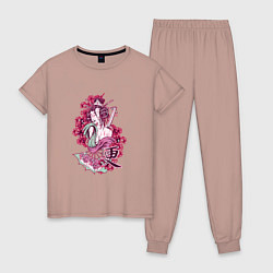 Пижама хлопковая женская Самурай гейша, цвет: пыльно-розовый