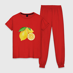 Пижама хлопковая женская Сочные лимоны, цвет: красный