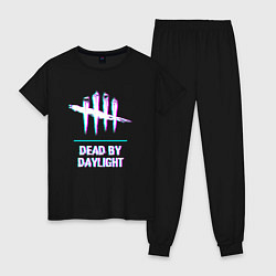 Пижама хлопковая женская Dead by Daylight в стиле glitch и баги графики, цвет: черный