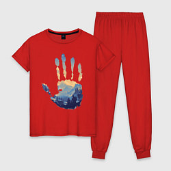 Пижама хлопковая женская Отпечаток ладони Кратоса, цвет: красный