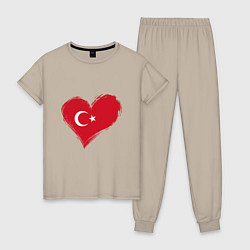 Пижама хлопковая женская Сердце - Турция, цвет: миндальный