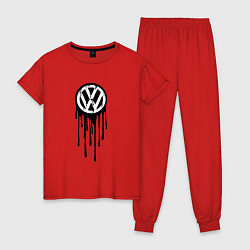Пижама хлопковая женская Volkswagen - art logo, цвет: красный