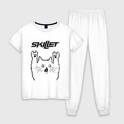 Пижама хлопковая женская Skillet - rock cat, цвет: белый