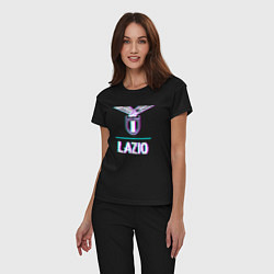 Пижама хлопковая женская Lazio FC в стиле glitch, цвет: черный — фото 2