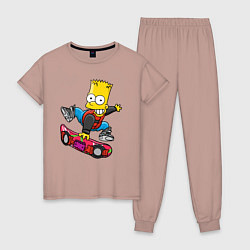 Пижама хлопковая женская Барт Симпсон - крутой скейтбордист, цвет: пыльно-розовый
