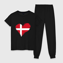 Пижама хлопковая женская Сердце - Дания, цвет: черный