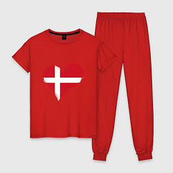 Пижама хлопковая женская Сердце - Дания, цвет: красный