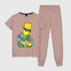 Пижама хлопковая женская Барт Симпсон считает выручку, цвет: пыльно-розовый