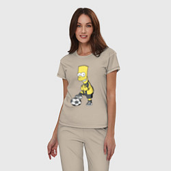 Пижама хлопковая женская Барт Симпсон - крутой футбольный форвард, цвет: миндальный — фото 2