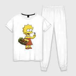 Пижама хлопковая женская Lisa Simpson с гусеницей на даче, цвет: белый