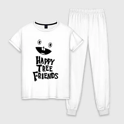 Пижама хлопковая женская Happy Three Friends - LOGO, цвет: белый