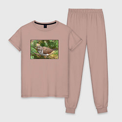 Пижама хлопковая женская Кукушка в ветках ели, цвет: пыльно-розовый