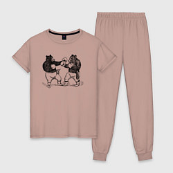Пижама хлопковая женская Медведи боксеры, цвет: пыльно-розовый