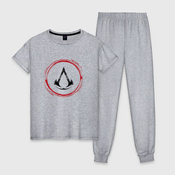 Пижама хлопковая женская Символ Assassins Creed и красная краска вокруг, цвет: меланж