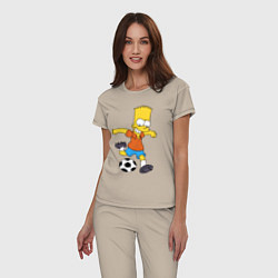 Пижама хлопковая женская Барт Симпсон бьёт по футбольному мячу, цвет: миндальный — фото 2