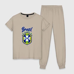 Пижама хлопковая женская Brasil Football, цвет: миндальный