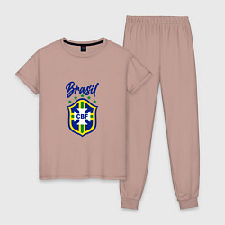 Пижама хлопковая женская Brasil Football, цвет: пыльно-розовый