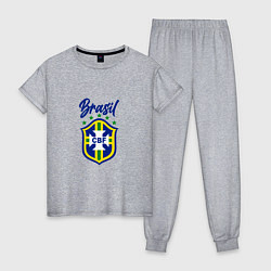Пижама хлопковая женская Brasil Football, цвет: меланж