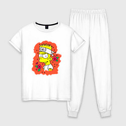 Пижама хлопковая женская Барт Симпсон с татухой над глазом, цвет: белый