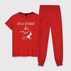 Пижама хлопковая женская Енот защитник мусора, цвет: красный