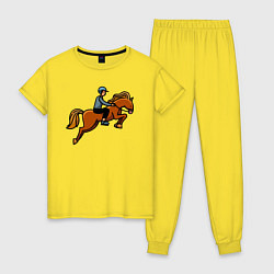 Пижама хлопковая женская Наездник на лошади, цвет: желтый