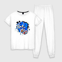 Пижама хлопковая женская Ёжик Соник - видеоигра, цвет: белый